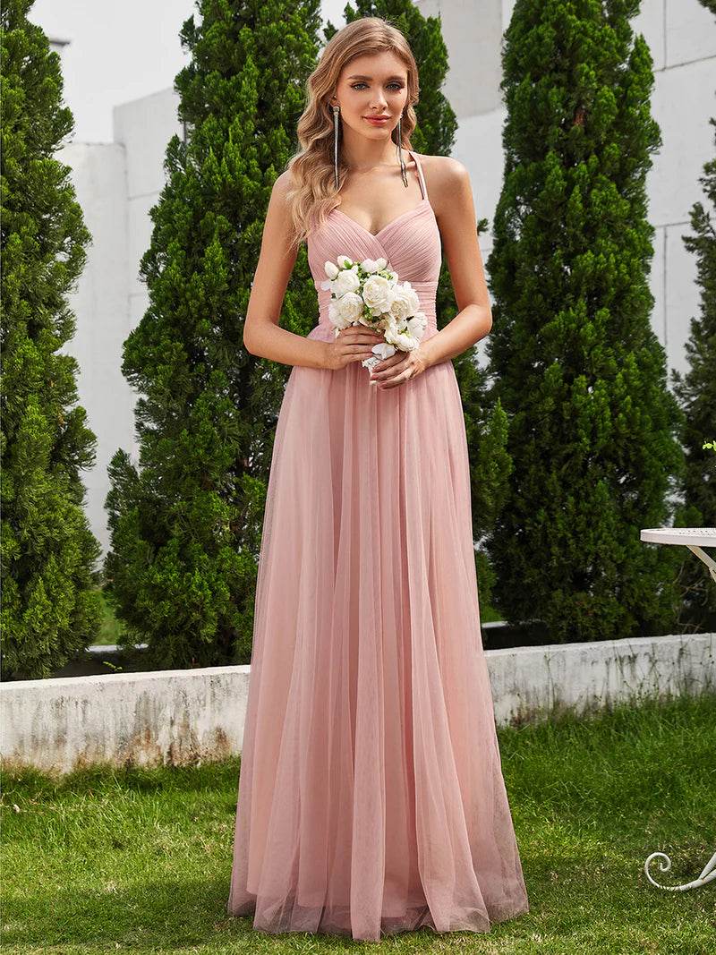 Romantic Tulle Bridesmaid Dress with Lace Back - Biamonde